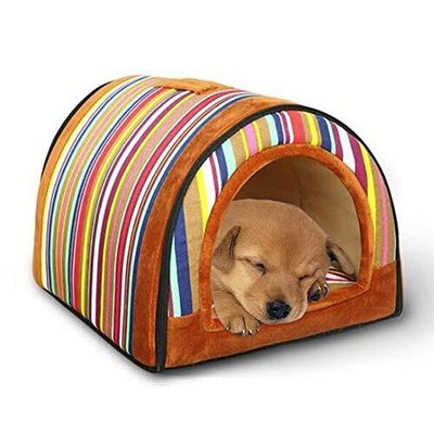 2-in-1 Pet Rainbow Striped House and Portable Sofa Non-Slip Dog Cat Igloo Bed...
