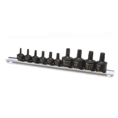 Titan 16142 10-Piece Stubby Star Bit Socket Set, Impact Grade, Includes Storage