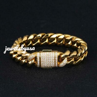 Pre-owned Nsg 5ct Cubic Zirconia Mens 12mm Cuban Link Bracelet 925 Silver 8" In White