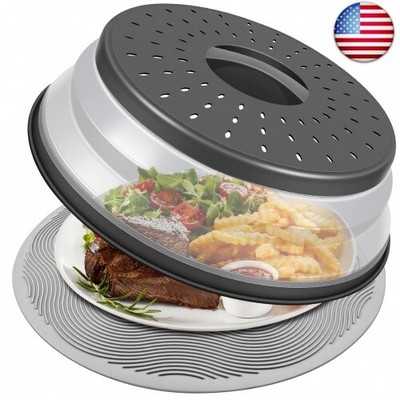 LekDrok 10 Inch Microwave Food Cover & Collapsible Silicone Mat - Splatter