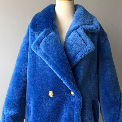 2022 Women's 100% Real Sheep Shearling Coat Autumn Winter Long Sleeve Lapel