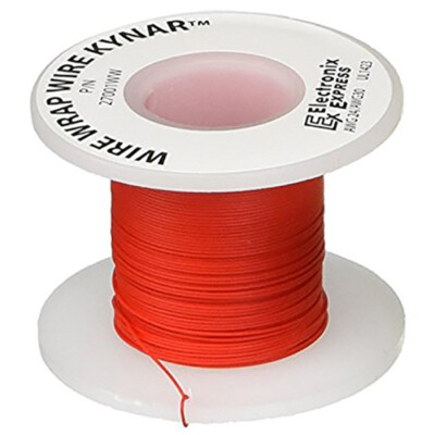 100 Feet Red 30 Gauge Solid Kynar Wire Wrap, PVDF Insulated Tinned Copper