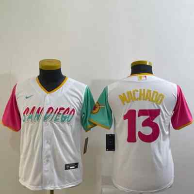 Manny Machado #13 San Diego Padres City Connect YOUTH Stitched Jersey White