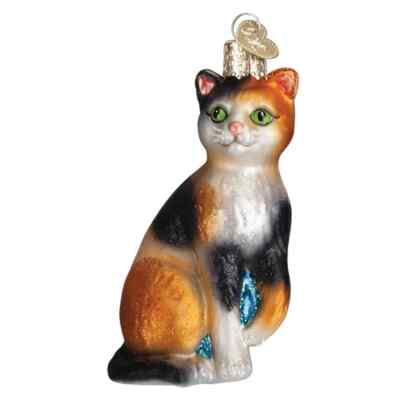 Old World Christmas CALICO CAT (12399) Glass Ornament w/OWC Box
