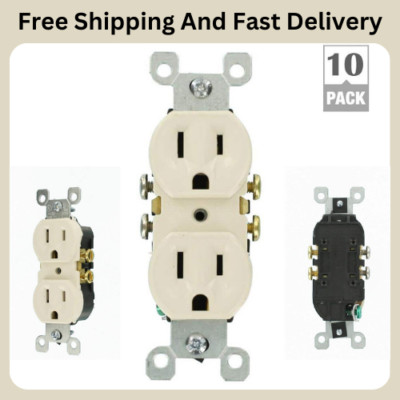 10 Pack Outlet Receptacle 125V 15 Amp Duplex Residential Dual Electrical Wall
