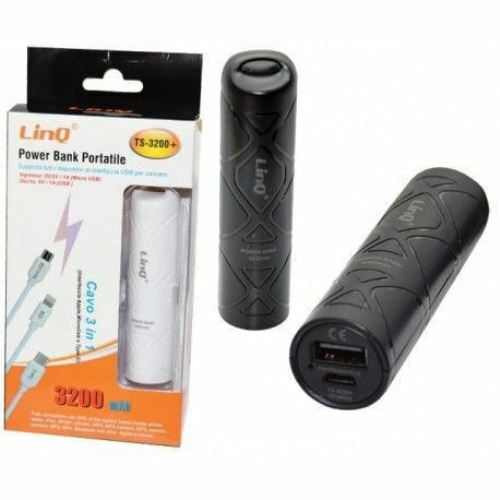 Power Bank Batteria Portatile 3200mah Con Cavo Usb 3in1 Linq Ts3200+