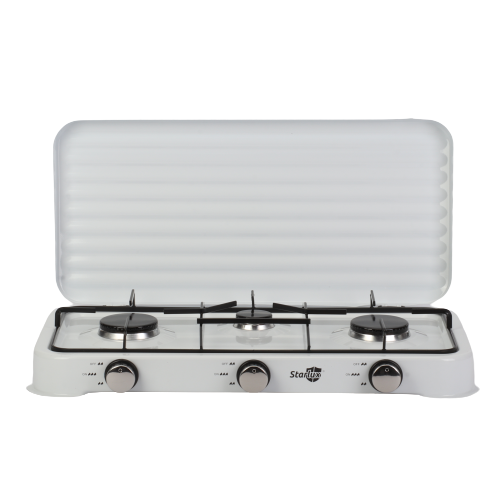 Portable Gas Camping Stove 3 Burners Outdoor Camping Stove w/Lid 2.2kw*2+1kw*1