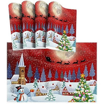 Winter Holdiay Placemats Set of 4 Christmas Tree Snowman Santa Clause Reindee...