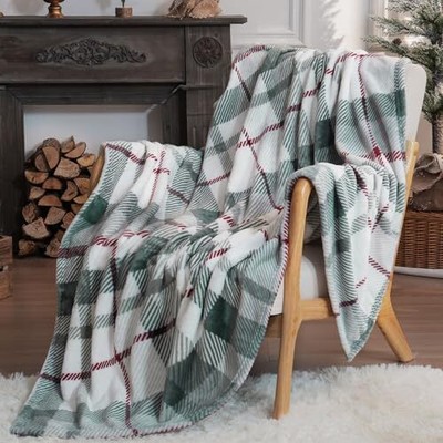 HOMRTAR Buffalo Plaid Fleece Throw Blanket 50 x 60 Inch (Pack of 1) Sage Green