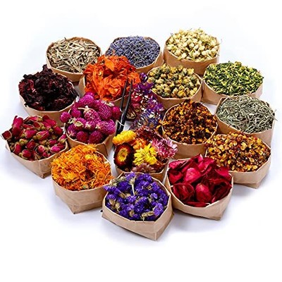 16 Bolsas De Flores Secas, Kit De Hierbas De Flores Secas 100 % Naturales Par...
