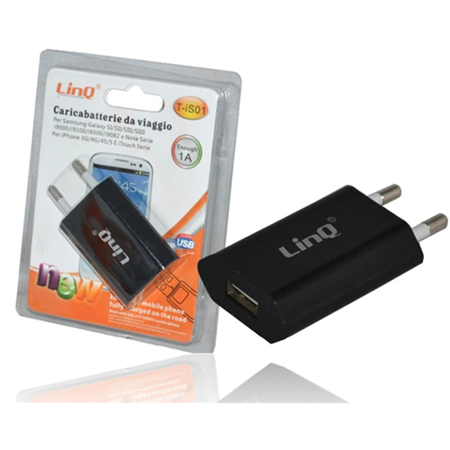 Alimentatore Universale da Rete Casa a USB 5V 1A Nero Linq T-IS01