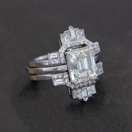 Pre-owned Natsoul Lovely 4.50ct White Emerald Cut Diamond Women's Engagement Ring Set In Silver