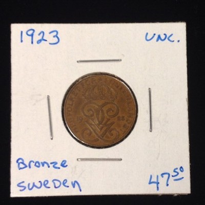 1923 Bronze 2 Ore Unc Sweden Coin