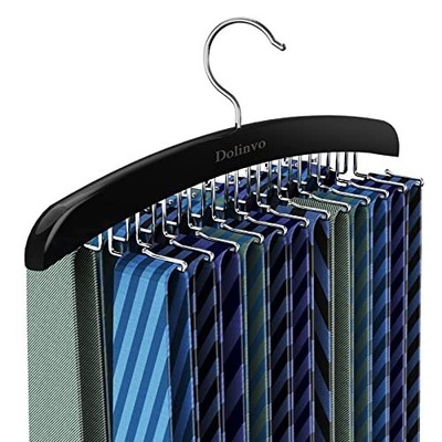 Upgraded Tie Rack Tie Hanger 24 Hooks Wooden Tie Organizer, Space 1Pack Black