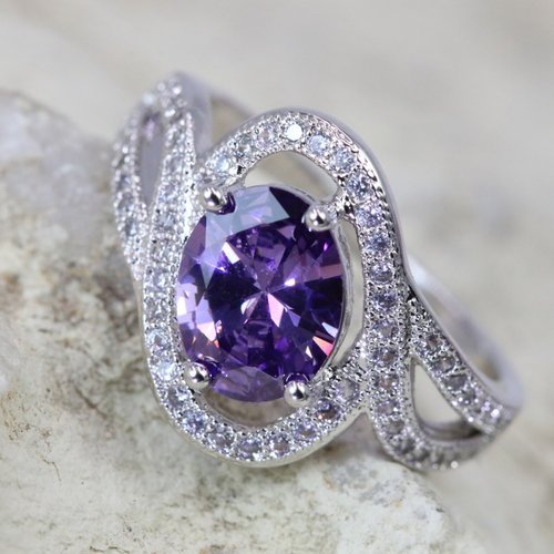 PURPLE ITALIAN STONE INLAY RING  ~ 5AAAAA ~ SIZE 10 ~  3x  PLATINUM PLATED NEW