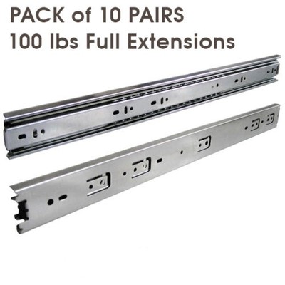 10 Pairs Full Extension 100-lb Ball Bearing Drawer Slides 10''-24''