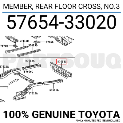 5765433020 Genuine Toyota MEMBER, REAR FLOOR CROSS, NO.3 57654 