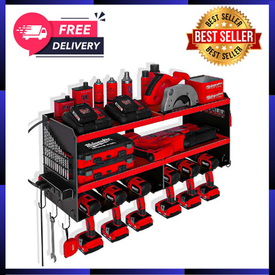 Power Tool Organizer with Charging Station, 6 Drill Holders Wall Mount