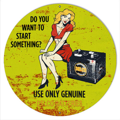 Use Only Genuine Delco Batteries Vintage Metal Sign 14x14