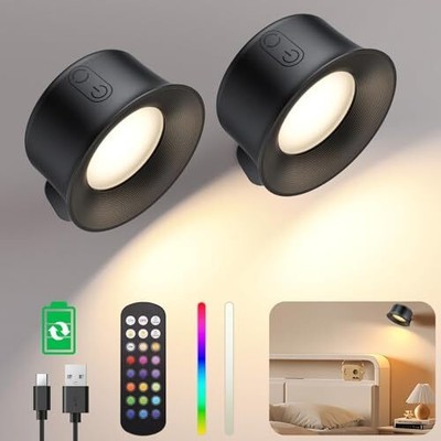 2Pack LED Rechargeable Wall Lights,Adhesive 2pcs RGB LED Wall Lights Sconce