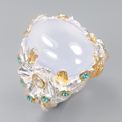 vintage Sterling 925 silver handmade statement ring with peridot and marcasite ring stamped 925 Size 7.25