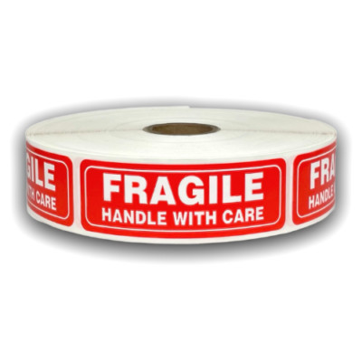 1x3 Red Fragile Handle With Care Mailing Stickers Shipping Labels 1000