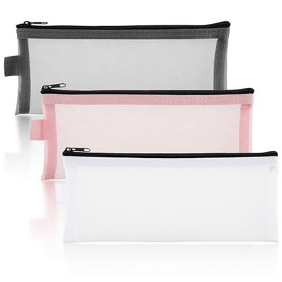 Sibba 3 Pieces Pencil Case Set, Clear Exam Pencil Pouch, Nylon Mesh Zipper Pen 