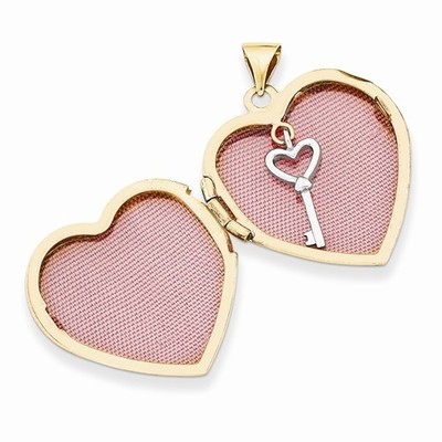 Pre-owned Wishing For Claudia 14k Gold Two-tone Heart Locket With Key Charm Inside Pendant - 1 Inch Length