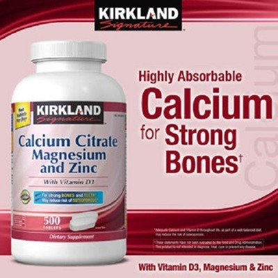 Kirkland Calcium Citrate with Vitamin D3, Mg, Zinc 500 tablets...