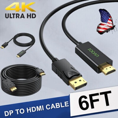DisplayPort to HDMI Cable 6 Feet, DP to HDMI Cord for 4K@60hz 2K@144Hz Cable USA