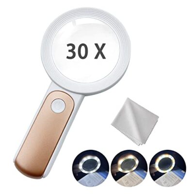 Magnifier Glass Lens 30X Magnifying 18 Led Light Handheld Lamp for Reading Coins