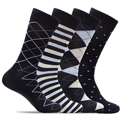 Mens 4 Pack of Cotton Blend Fun Funky and Colorful Business Dress Socks