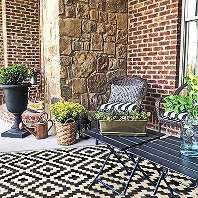SAND MINE Outdoor Area Rug - 5' x 8', Reversible, Black & Beige