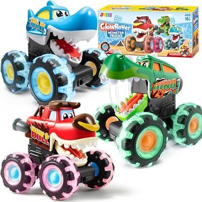  3 Pack Monster Truck Toy - Motion Activated Light-Up Cars for Toddlers - 