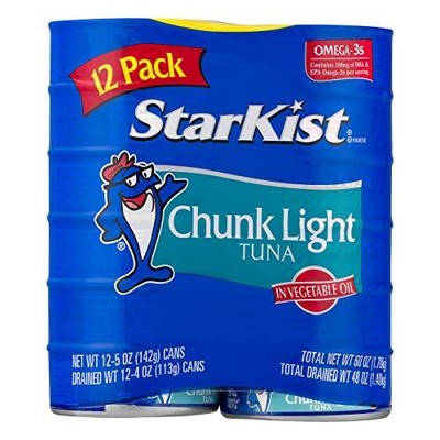 Chunk Light Tuna in Oil, 5 oz (12 Pack) Canned Tuna Fish, Wild Caught, Gluten...