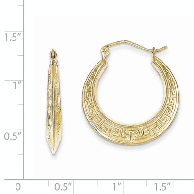 Pre-owned Wishing For Claudia 10k Yellow Gold Small Greek Key Hoop Earrings Round Tapered Hoops (3x17mm)