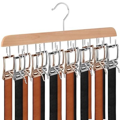 Belt Hanger for Closet, Holds Up to 42 Belts, Sturdy Wooden Belt Rack with 14 