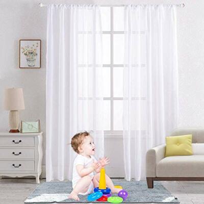 LinTimes Tende, tinta unita, con ricamo floreale, in voile trasparente (n5F)