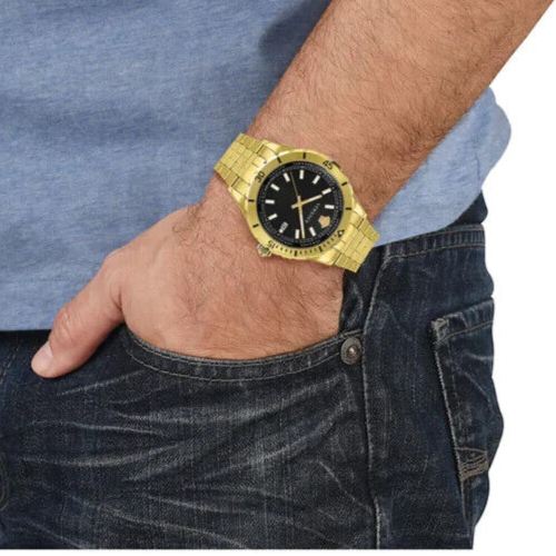 Pre-owned Versace ⭐️  Ve3a00820 Hellenyium Black Gold Stainless Steel Men's Watch New⭐️