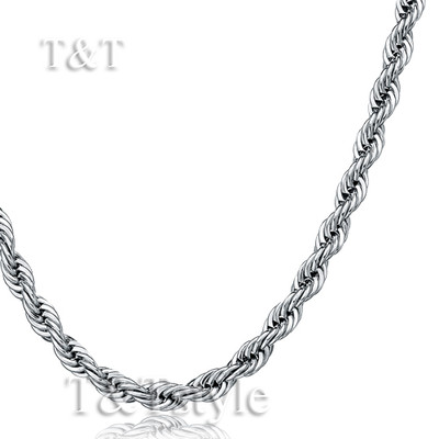 UNIQUE T&T 4mm  316L Stainless Steel Rope Chain Necklace Silver (C50)