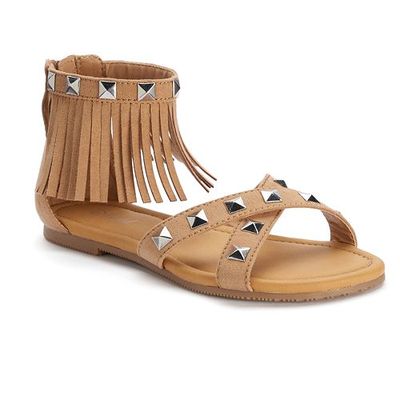 Disney D-Signed Star Studded Camel Brown Fringe Sandals Shoes Girl Size 12 NEW