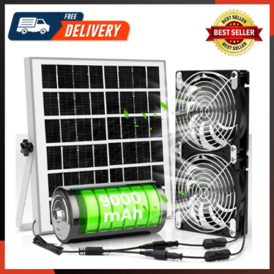 Solar Fan with Battery, 20W Solar Powered Greenhouse Exhaust Intake Fan