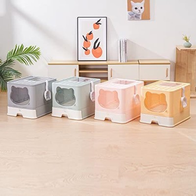 HelloMiao Fully Enclosed Cat Litter Box with Lid Foldable Extra Large Cat Toi...