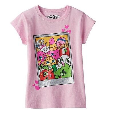 Shopkins Lippy Lips Pink Glitter Tee Shirt T-Shirt Top Girl's Size 4 NEW