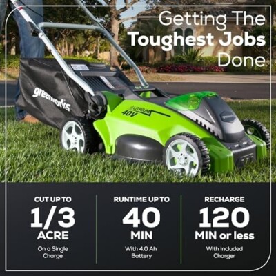 Greenworks 40V 16'' Cordless (Push) Lawn Mower, 4.0Ah Battery and Charger