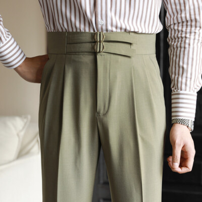 Men's Gurkha Straight Suit Summer Business Pants Naples High Waist Trousers HOT