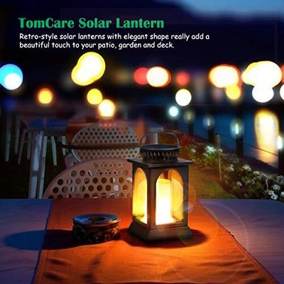 TomCare Solar Lights Flickering Flame Upgraded Metal Solar Lantern Outdoor Ha...