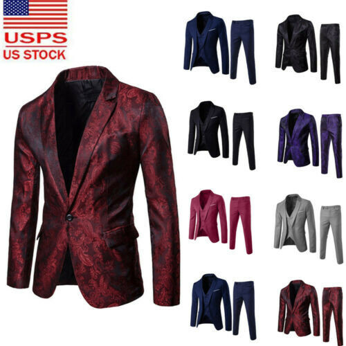 Business Men’s Suit Slim 2/ 3-Piece Suit Blazer Wedding Party Jacket Vest Pant