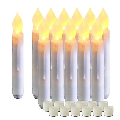  12 Velas Conicas Led Blancas Sin Llama De 6,5'', Que Funcionan Con Pilas Ta