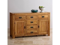 Large Sideboard - Quercus Rustic Solid Oak 6 Drawer - 100% Solid Oak - Oak Furniture Land